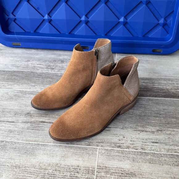 Frye & Co Caden Ankle Booties Size 7.5 Suede Cognac Glitter Heel - Picture 5 of 9